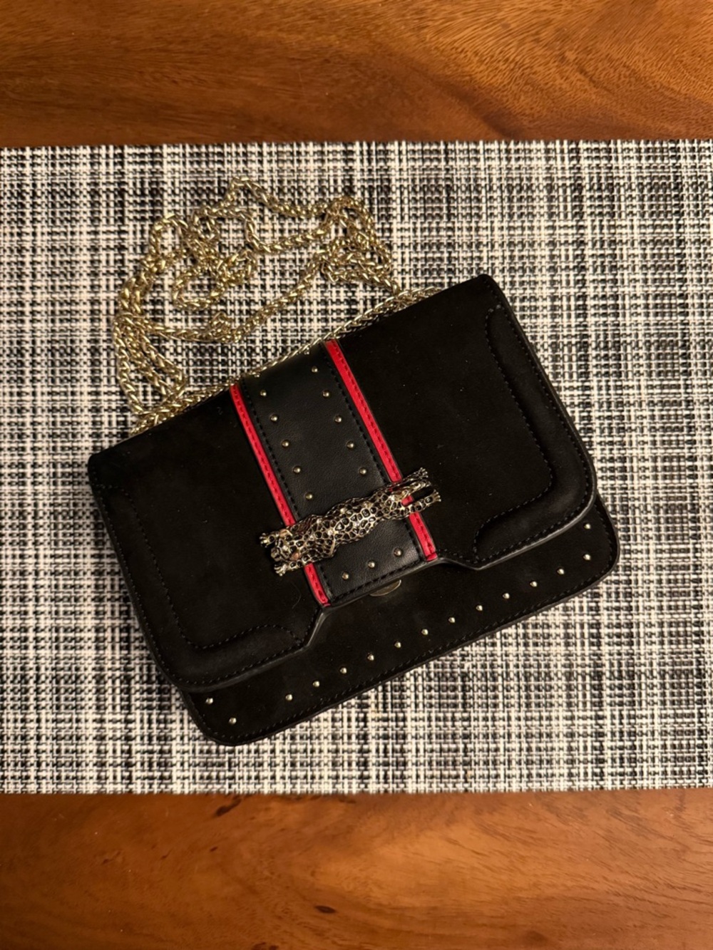 Topshop Panther 🐆 Chain Crossbody Bag | Black Velvet & Studded
